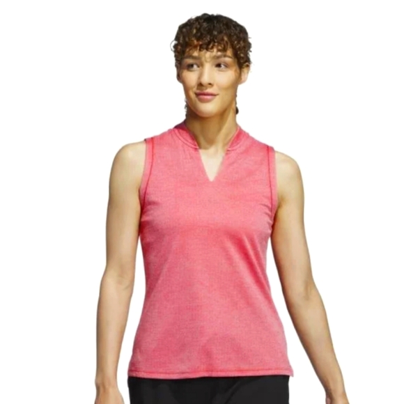 NWT Adidas Women's Large Ultimate365 Textured Sleeveless Polo 24 Better Scarlet - Picture 1 of 10
